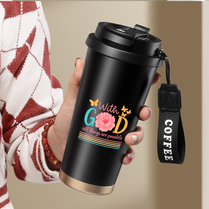 Butterflies 500ml dual-purpose cup for hot and cold drinks, portable insulated coffee cup, Lily cup,
