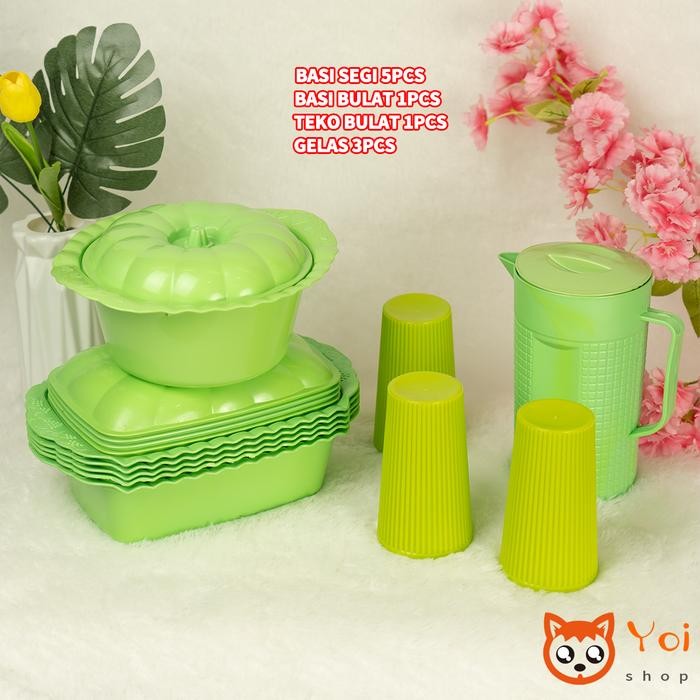 Yoi - (FREE：Teko 1Set) 5+1+1 Set Total 10 Pcs Basi Prasmanan Set Plastik / Tempat Makan Prasmanan Se