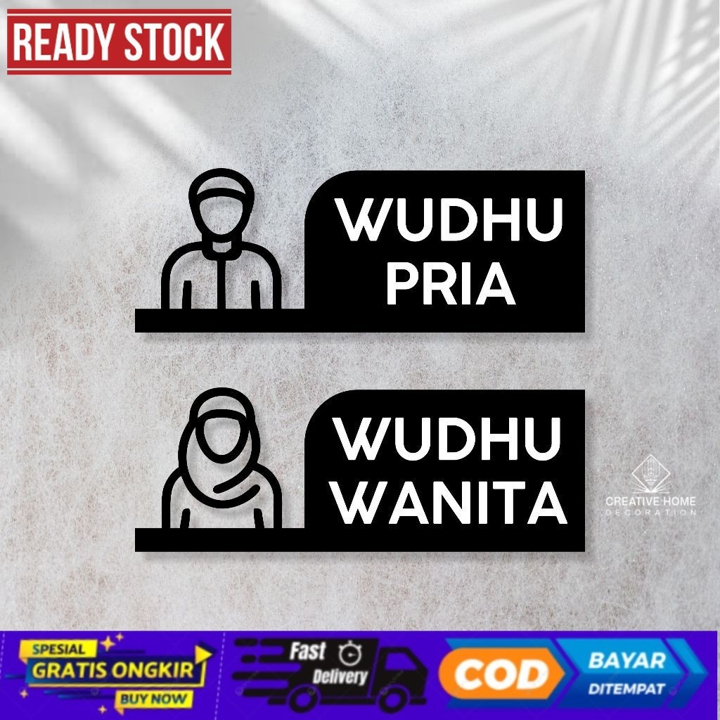 Sign papan akrilik tanda tulisan - Tempat Wudhu Pria Wanita - tempel dinging Tempat wudhu musholla m