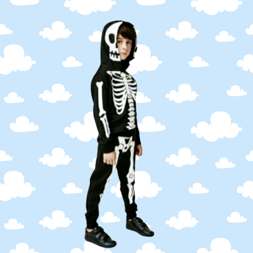 [CIKO] Kostum Halloween Anak | Sweater Setelan Hoodie Tengkorak Halloween Skeleton Anak Usia 2-10 Ta