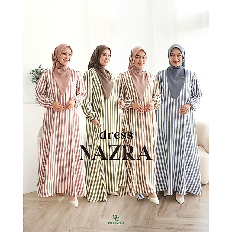 NAZRA DRESS BY GREENISM | GAMIS MOTIF SALUR | GAMIS BAHAN SYAKILA ADEM | GAMIS BUSUI FRIENDLY