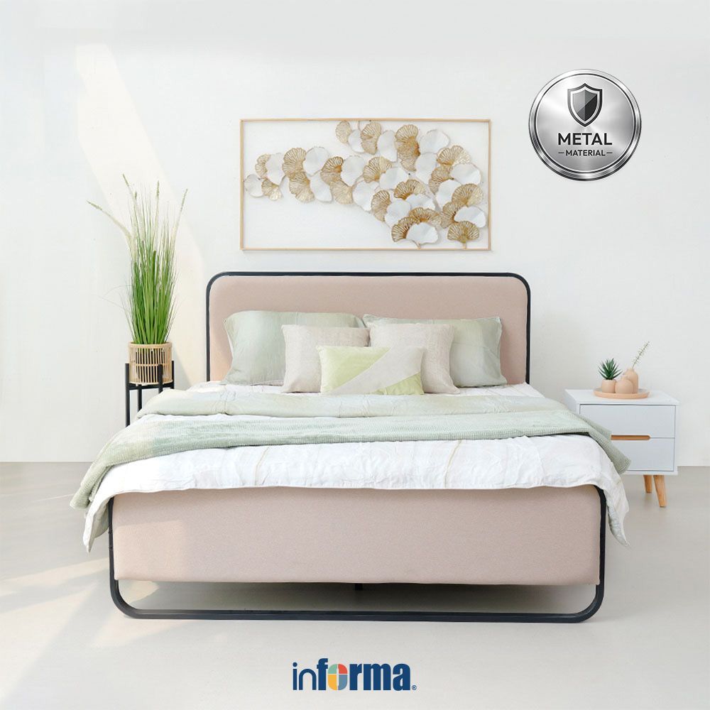 Informa Lany Tempat Tidur Metal 180x200 cm - Krem Beige Ranjang Dipan Tidur Bed Frame Dipan Rumah