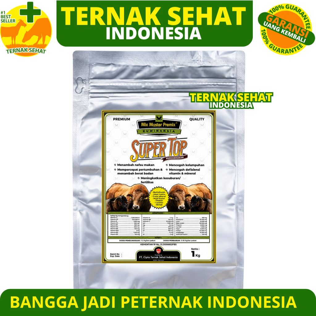 MIX MASTER PREMIX SUPER TOP PENGGEMUKAN 1 KG - Premix Pemacu Penggemukan Sapi Kambing Domba Potong