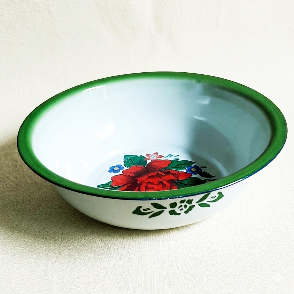 Baskom Jadul Enamel Kembang / Waskom Seng Motif Bunga Besar 32cm 34cm