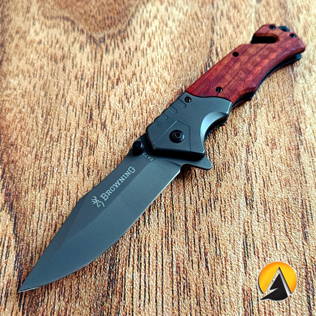 Pisau saku lipat traveling outdoor browning FA72 handle kayu P1523