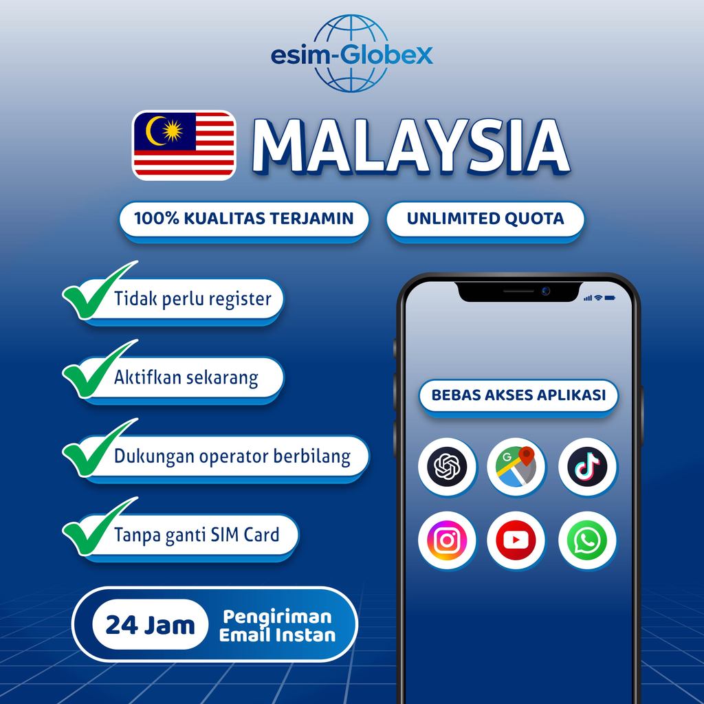 GlobeX eSIM Malaysia Local Internet Daily Unlimited Internet Data| Travel eSIM Malaysia Kuala Lumpur
