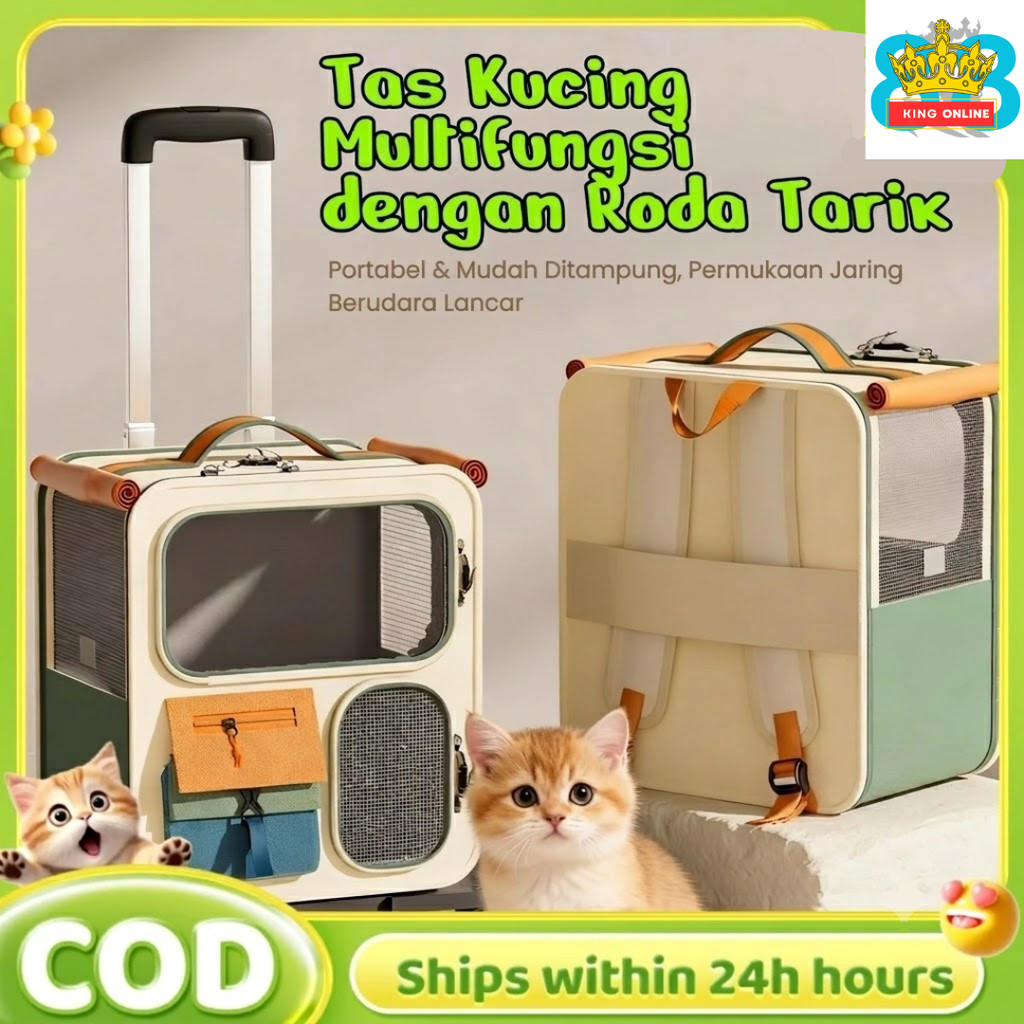 Tas Kucing Ransel Trolley Beroda Kapasitas Besar Pet Carrier Portable Ventilasi Udara Untuk Kucing A