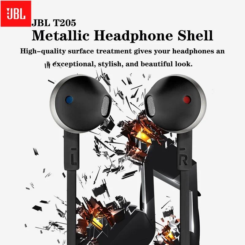 JBL T205 -in-ear Wired Headphones Bass Headphones Keying Microphone Metallic Texture 3.5mm Interface