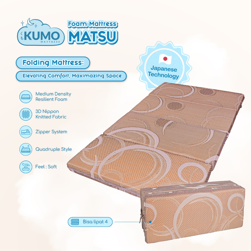 KUMO Kasur Busa Lipat MATSU Tebal 5cm – Ukuran 90x100 s/d 200x200 cm