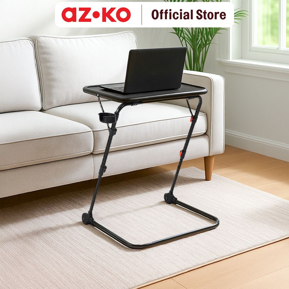 AZKO Soleil Meja Adjustable Dengan Tempat Gelas - Hitam Adjustable Table Meja Serbaguna Perlengkapan