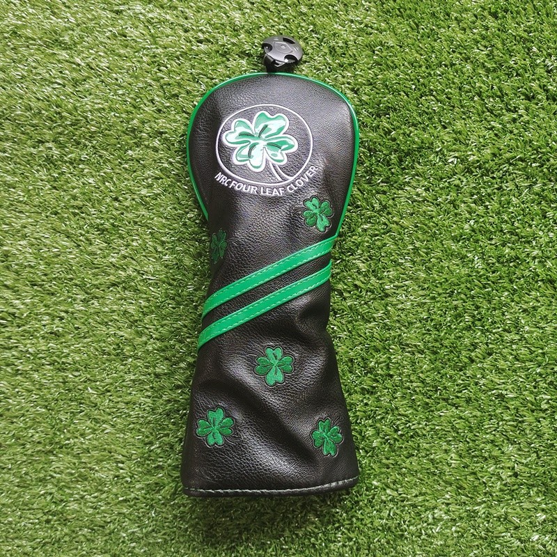 1pc Black Leather Four Leaf Clover Golf Club Fairway Wood Head Cover 3 5 Wood Cover with Number Tag