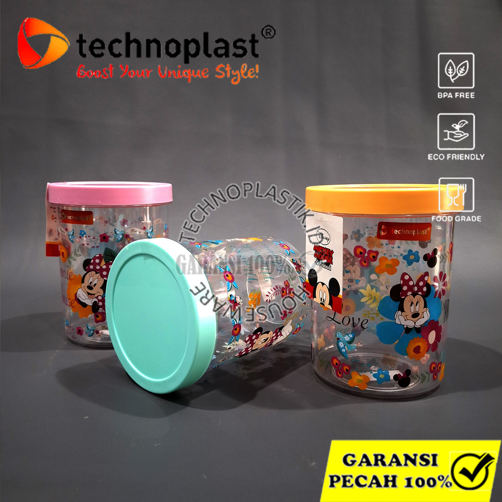 TECHNOPLAST Minnie Mouse Canister – Toples Akrilik 1,15 L, Desain Kartun Lucu