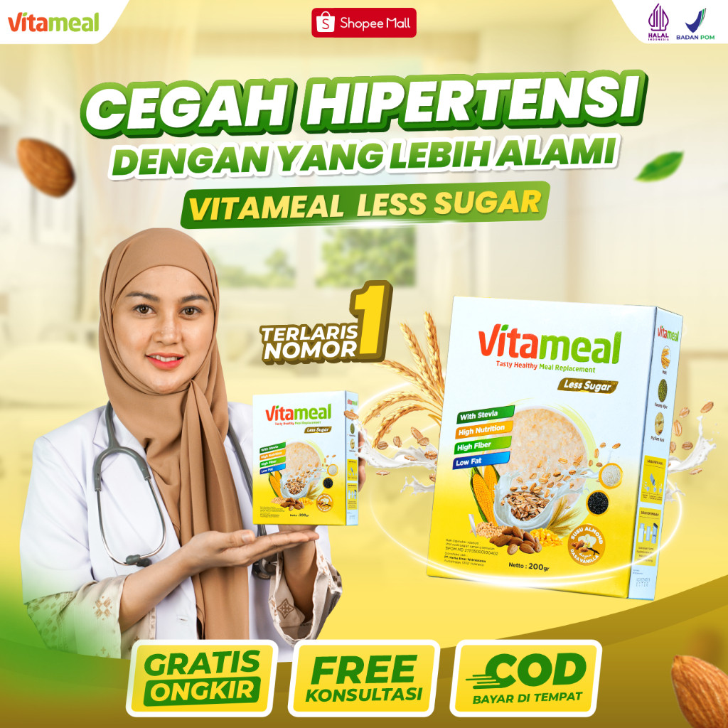 

VITAMEAL LESS SUGAR - Membantu Menangani Masalah Hipertensi Dan Menstabilkan Tekanan Darah Berlebih Membantu Menstabilkan Gula darah Dan Kolesterol Berlebih Aman Di Konsumsi Bpom