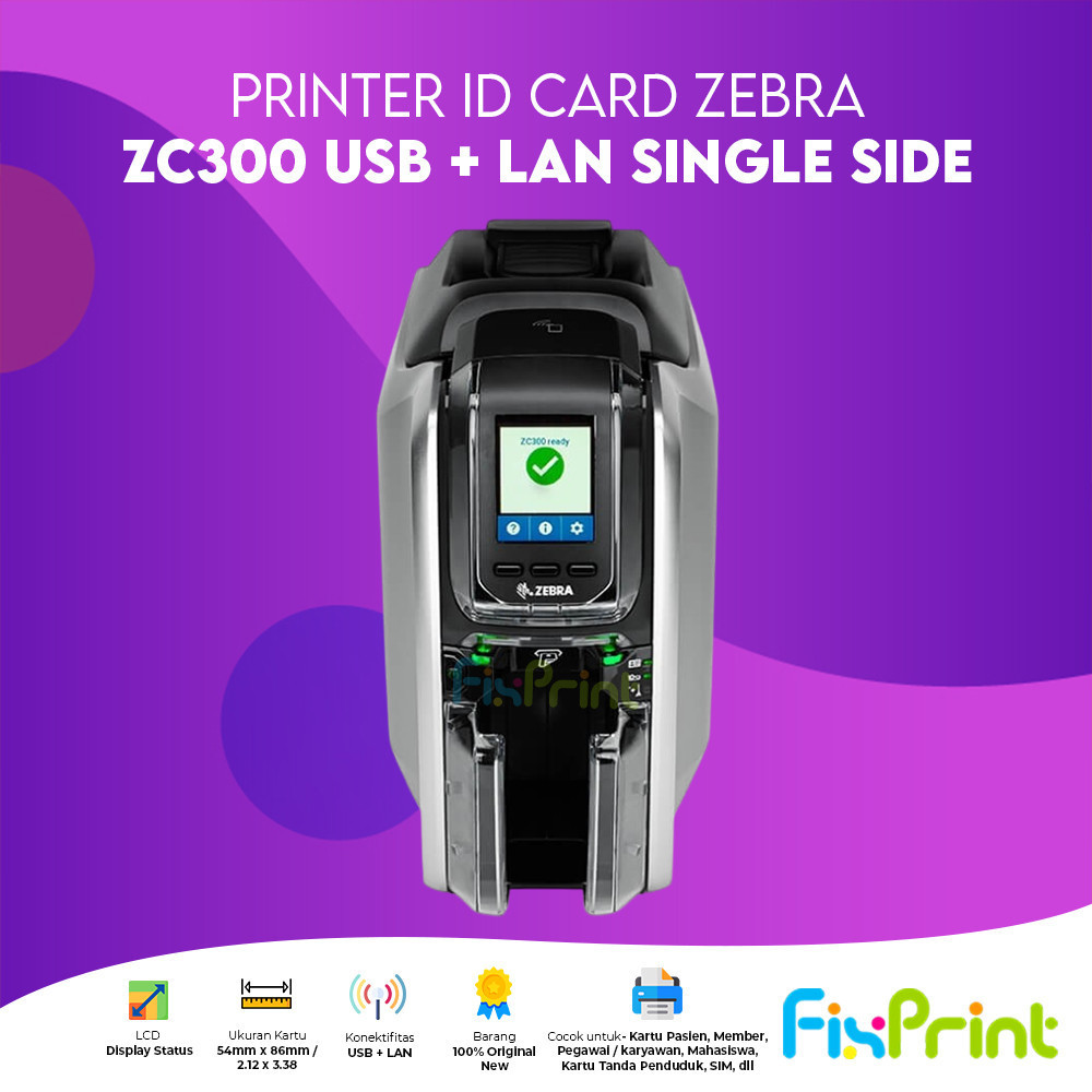 PRINTER ID CARD ZEBRA ZC300 / ZC 300 USB + LAN