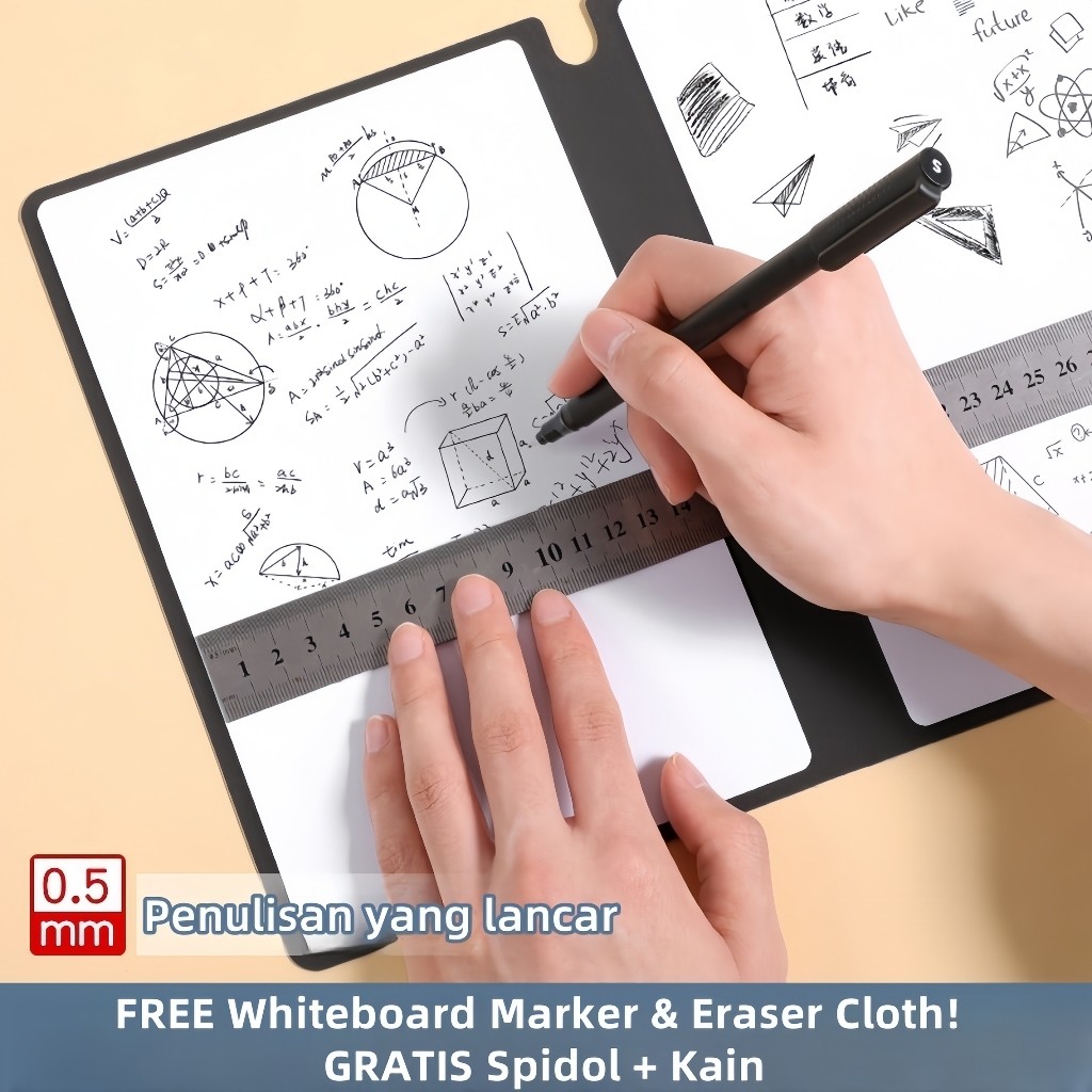 

Papan Tulis Portable A5 Whiteboard Notebook PU Leather with Pen Draf Buku Notepad