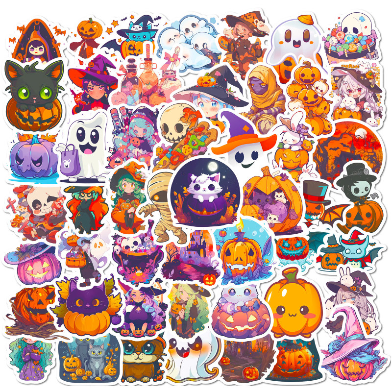 

Halloween Adhesive Stickers – 10/25/50pcs Funny Pumpkin Spider Ghost Window Clings DIY Laptop Luggage Guitar and Skateboard