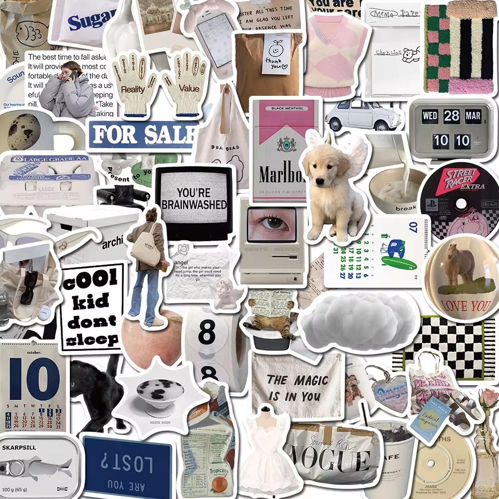 

57PCS Vintage Ins Simple Cute Stickers Aesthetic Phone Wall Scrapbook Motorcycle Waterproof Cartoon Sticker for Kids Toys Gifts