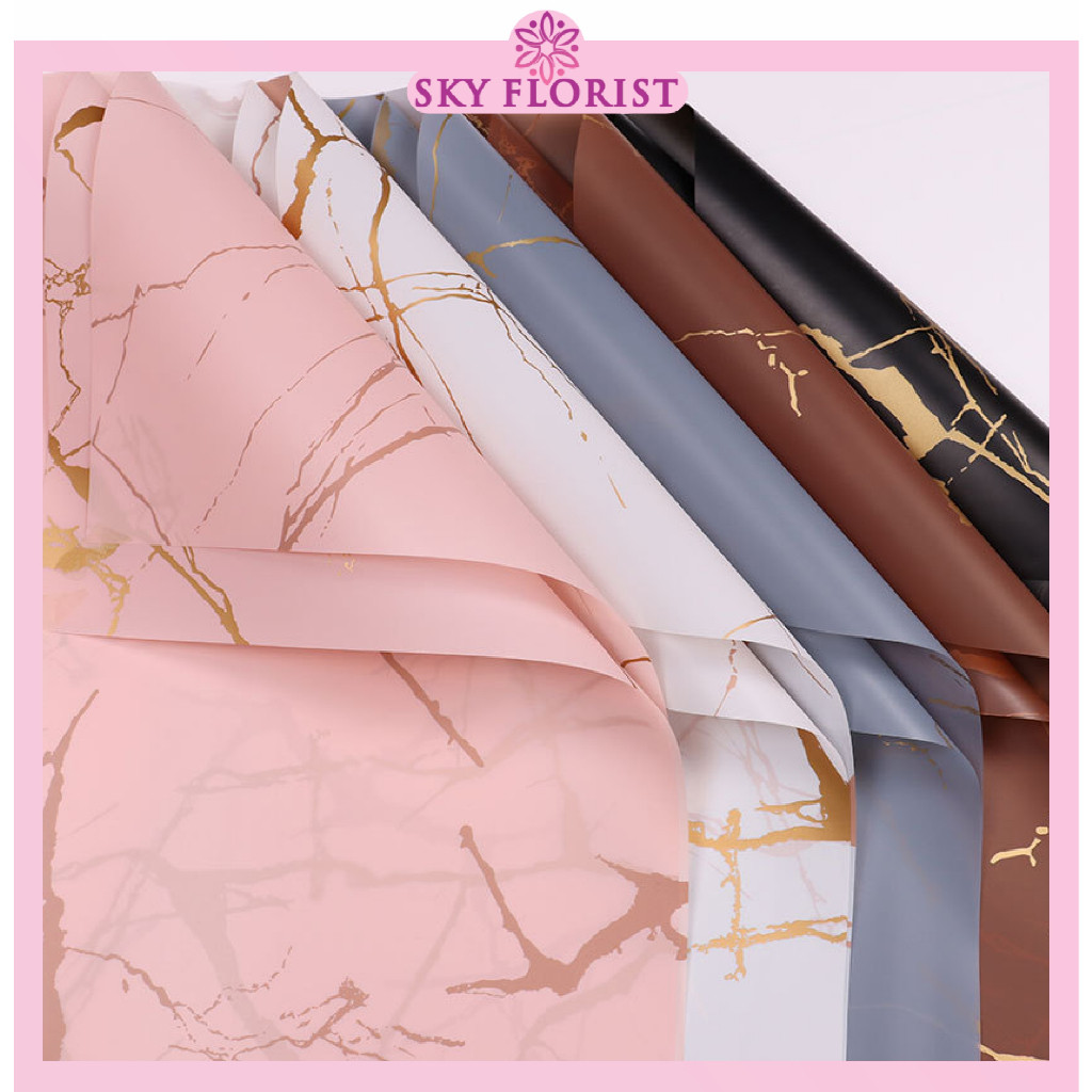 

FLASH SALE !! 20 LEMBAR Kertas Buket Gold Marble Marmer Cellophane Flower Wrapping Paper Florist KB20