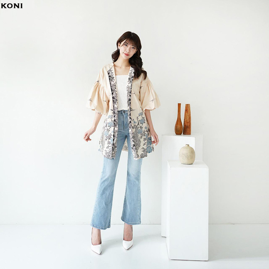 Evercloth Koni Blazer Batik Wanita Panjang Outer Batik Long Rompi Wanita Lengan Balon Jaket Batik Cr