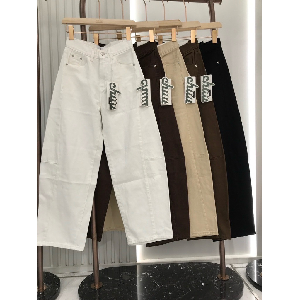 Chuu-Zirca Baggy Jeans Celana Jeans Wanita High Waist Wide Leg Straight Pants Chuu Jeans Bangkok