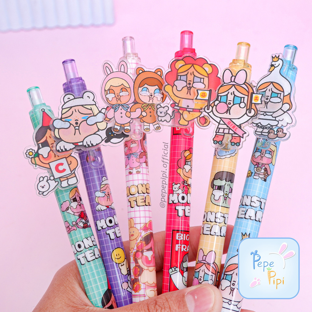 

Pena Mekanik Akrilik PowerPuff Girl Kotak-kotak Pulpen Cetek Tinta Hitam Pen Bolpen Mekanik