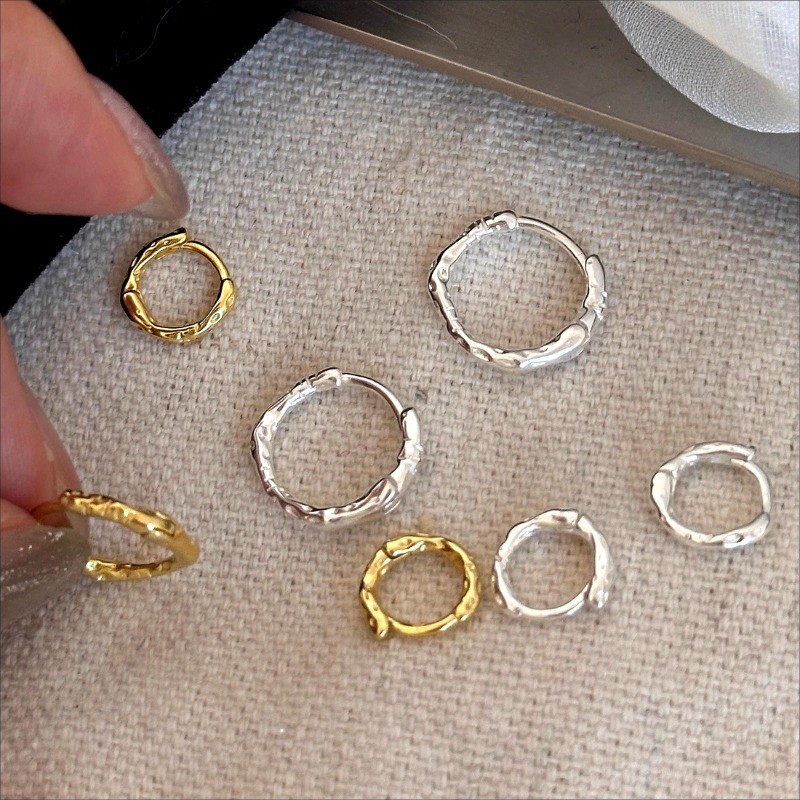925 Sterling Silver Hoops Earrings for Women Simple Irregular Versatile Round Circle Earrings Preven