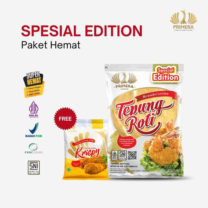 

PROMO! (Spesial Edition) PRIMERA Tepung Roti Halus warna Mix/Campur 500g + (Free) PRIMERA Tepung Bumbu Original 200g Baking Bahan
