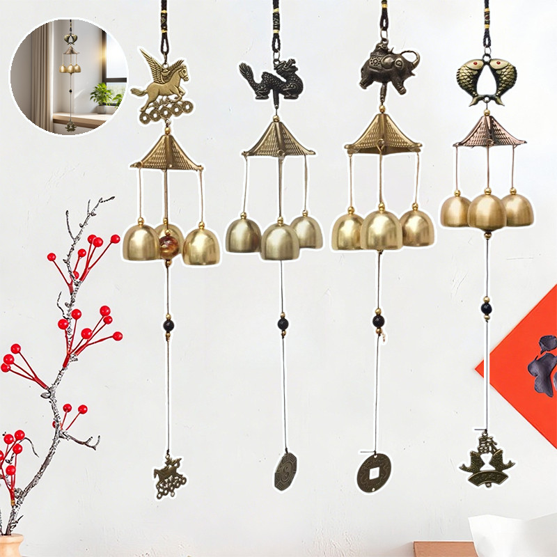 Lonceng Angin Merak Naga Pixiu Ikan Kapal Tembaga Impor Fungling Wind Chime Wall Gantungan Hanging H