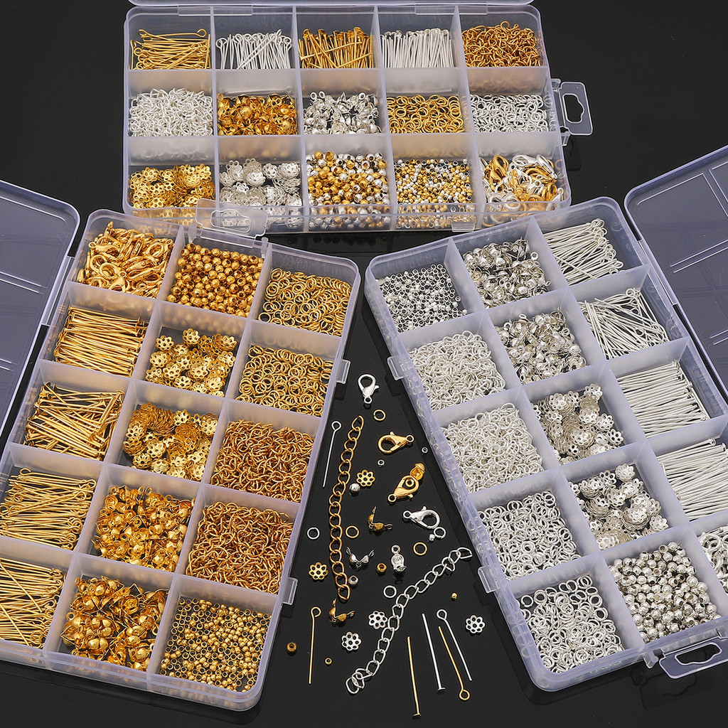 

1260PCS Jewelry Findings Kit w/15-Grid Box - Metal Charms, Chains & Tools for DIY Bracelet Making, Craft Supplies for Adults