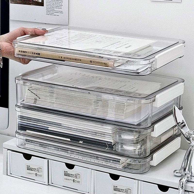 

Clear Acrylic Desktop File Organizer – A4 Paper Storage Box for Documents, Exam Papers, and Cards, Dustproof Household Office