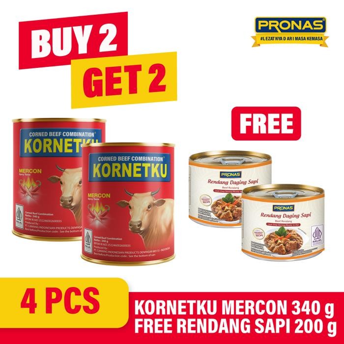 

[BUY 2 GET 2] KORNETKU Kornet Sapi Mercon 340 g (2pcs) Free Rendang Sapi 200 g (2pcs)