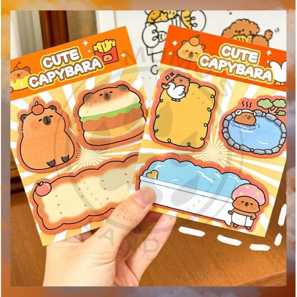 

MUMUSLAND Sticky Notes Lucu 3IN1 Karakter Kapibara Tempelan Catatan Kertas Pembatas Buku S-SN029