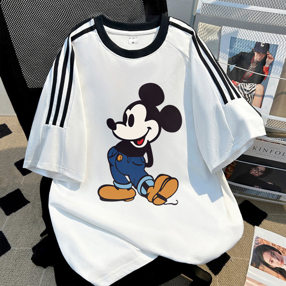 ONNI Tshirt Lengan Pendek Garis Tiga | Kaos Oversize | Gambar Miki Mouse | Bahan 100% Cotton