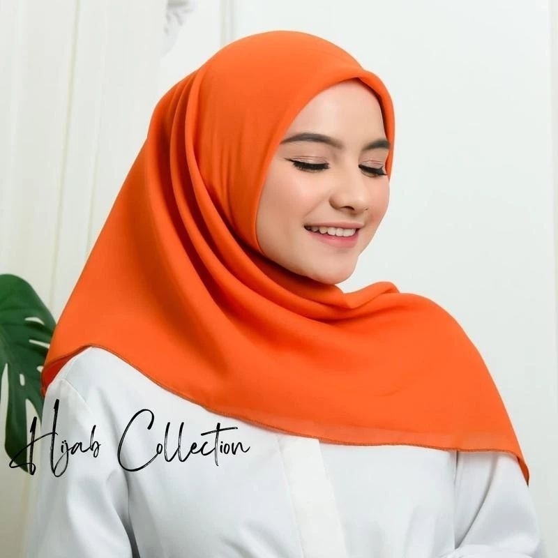 ( ORANGE / OREN ) Hijab Pollycotton Hijab Square ( Hijab Warna Orange, Hijab