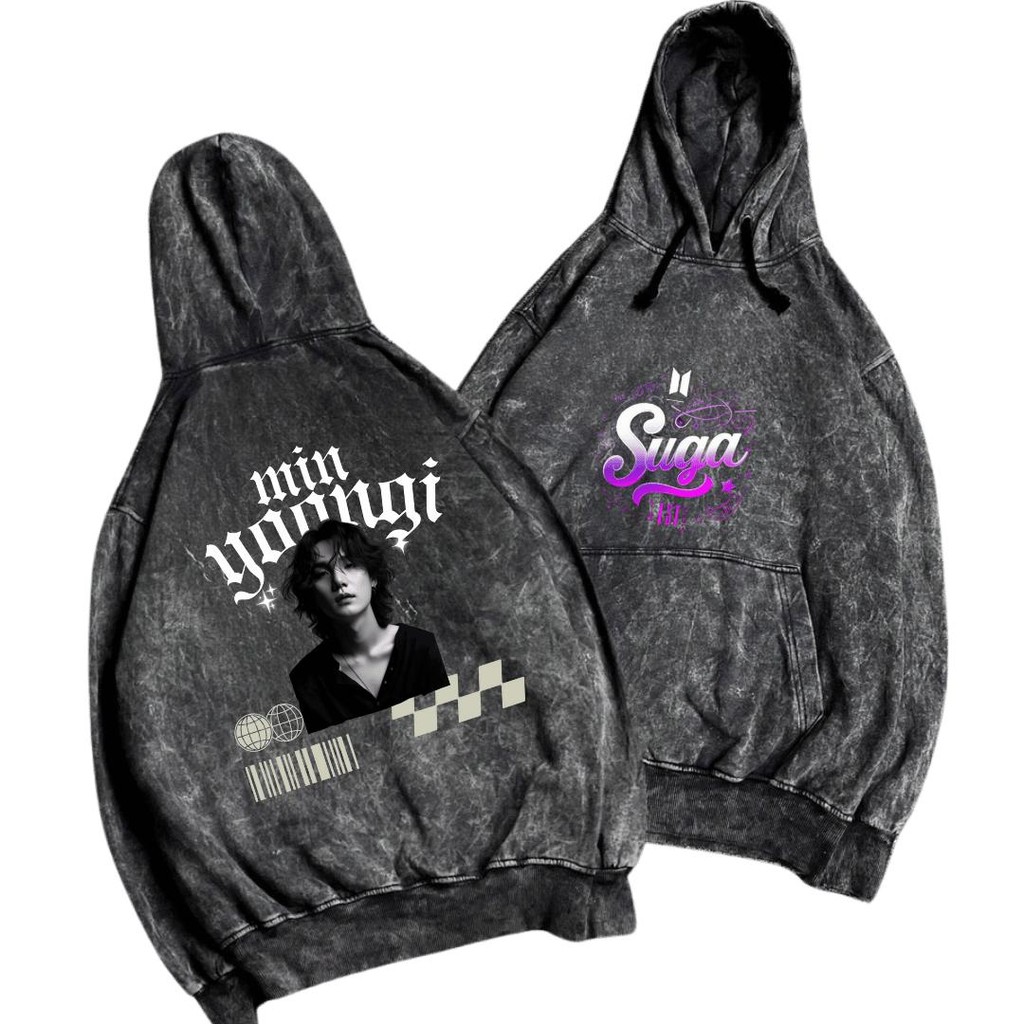 Hoodie SUGA WASHED hoodie MIN YOONGIFanart washed hoodie berkelas  Tebal gramasi 400