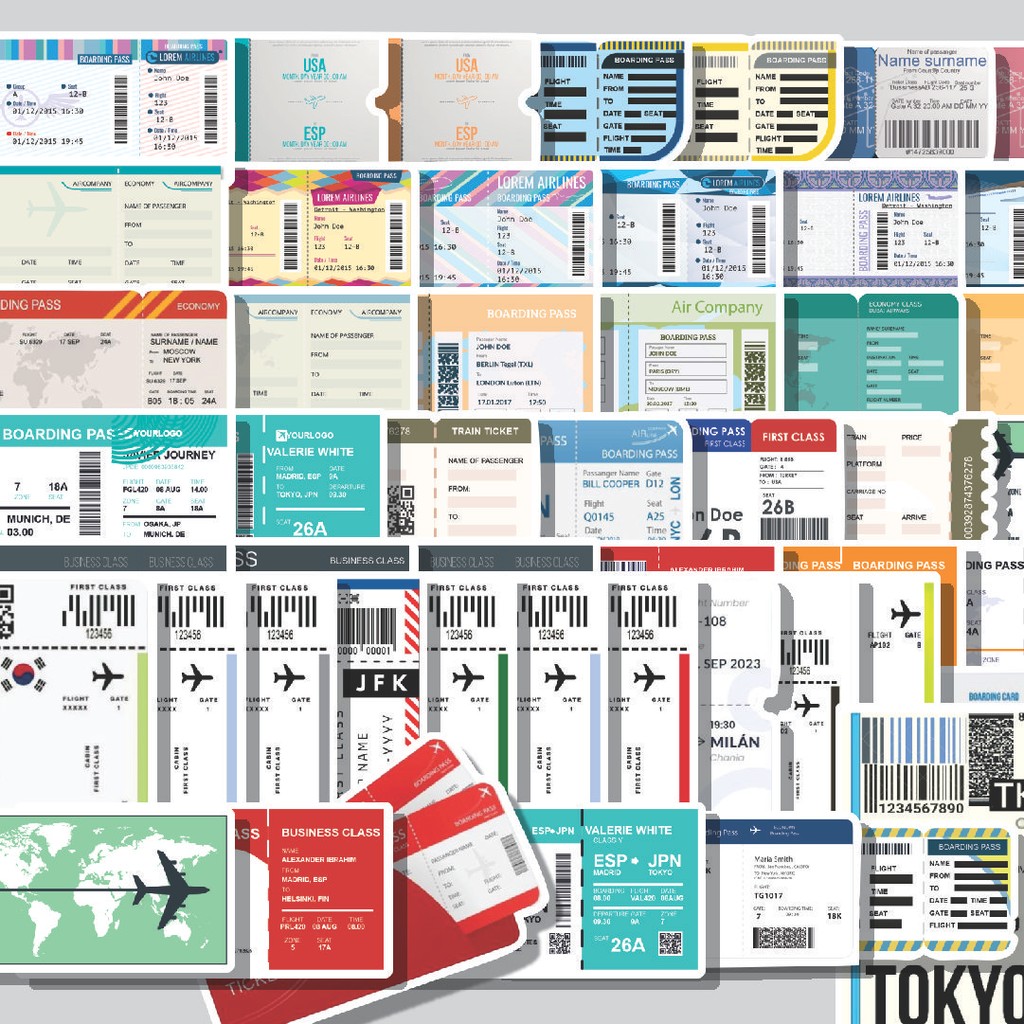 

Stiker Cutting Pack Stiker Tiket Air Boarding Pass Isi 100Pcs Series Aesthetic Lucu Keren Untuk Koper Bahan Vynil