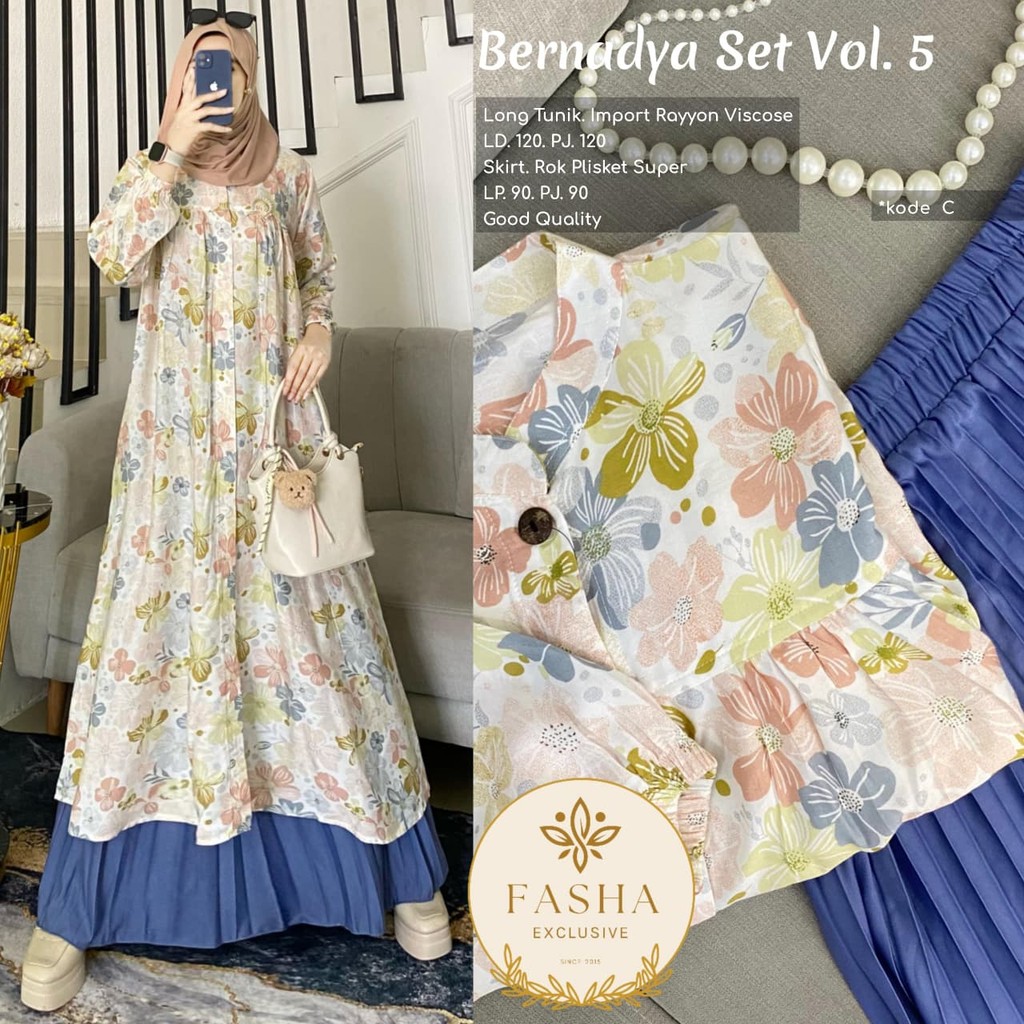 Baju Setelan Rok Muslim Wanita Bernadya #5 – Atasan Tunik + Rok Panjang Adem & Nyaman