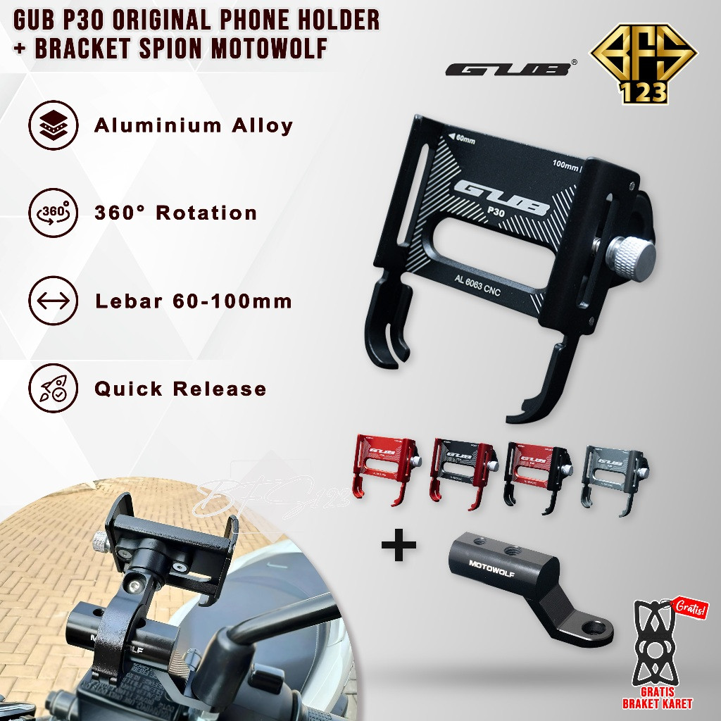 MANSAGAN  Paket GUB P30 / GUB P30 PRO Phone Holder + Bracket Spion MOTOWOLF ORIGINAL