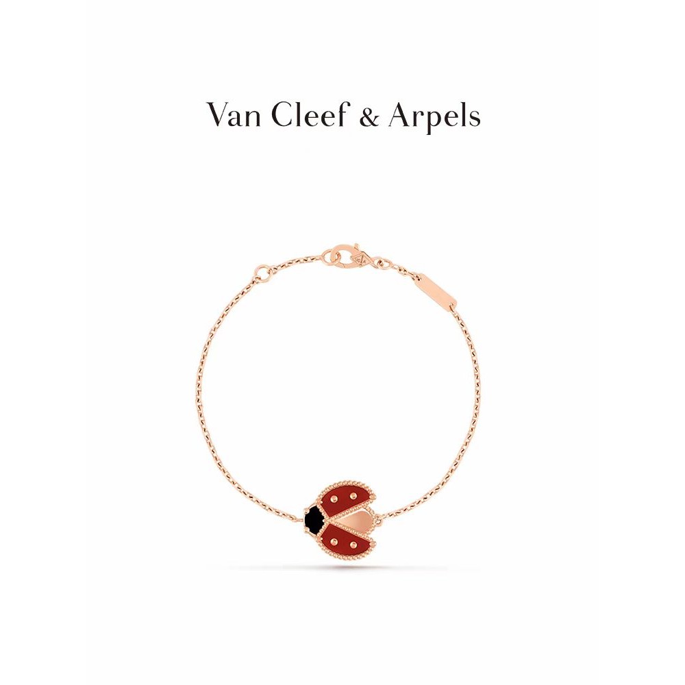 【100% Original VCA】Kalung Wanita Van Cleef & Arpels Lucky Spring - Emas Rose 18K dengan Kumbang Saya