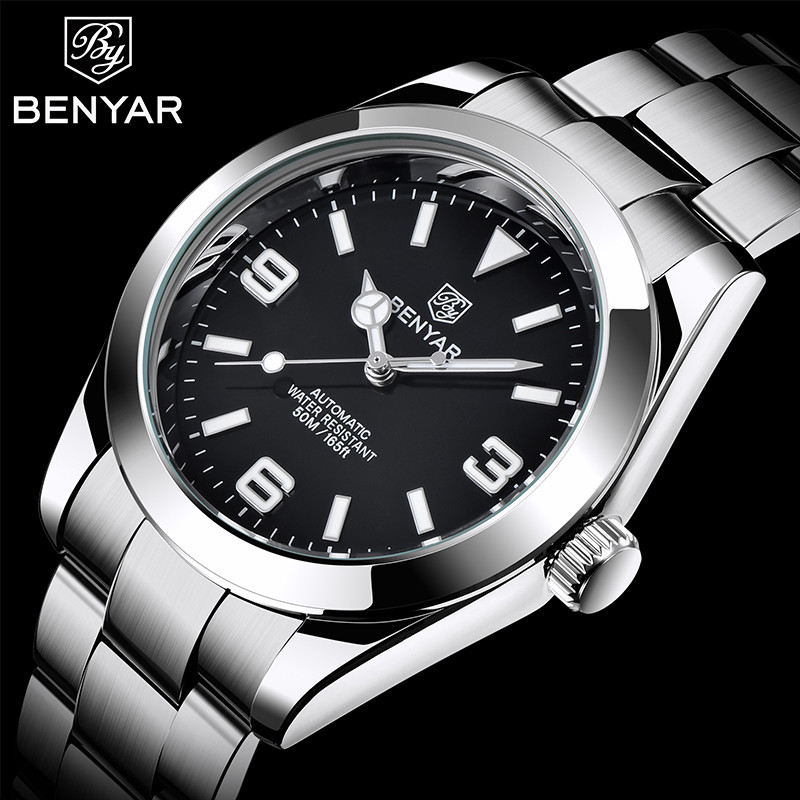 BENYAR Luxury Men Mechanical Wristwatches Stainless Steel Sports Men Automatic Watches 50ATM waterpr