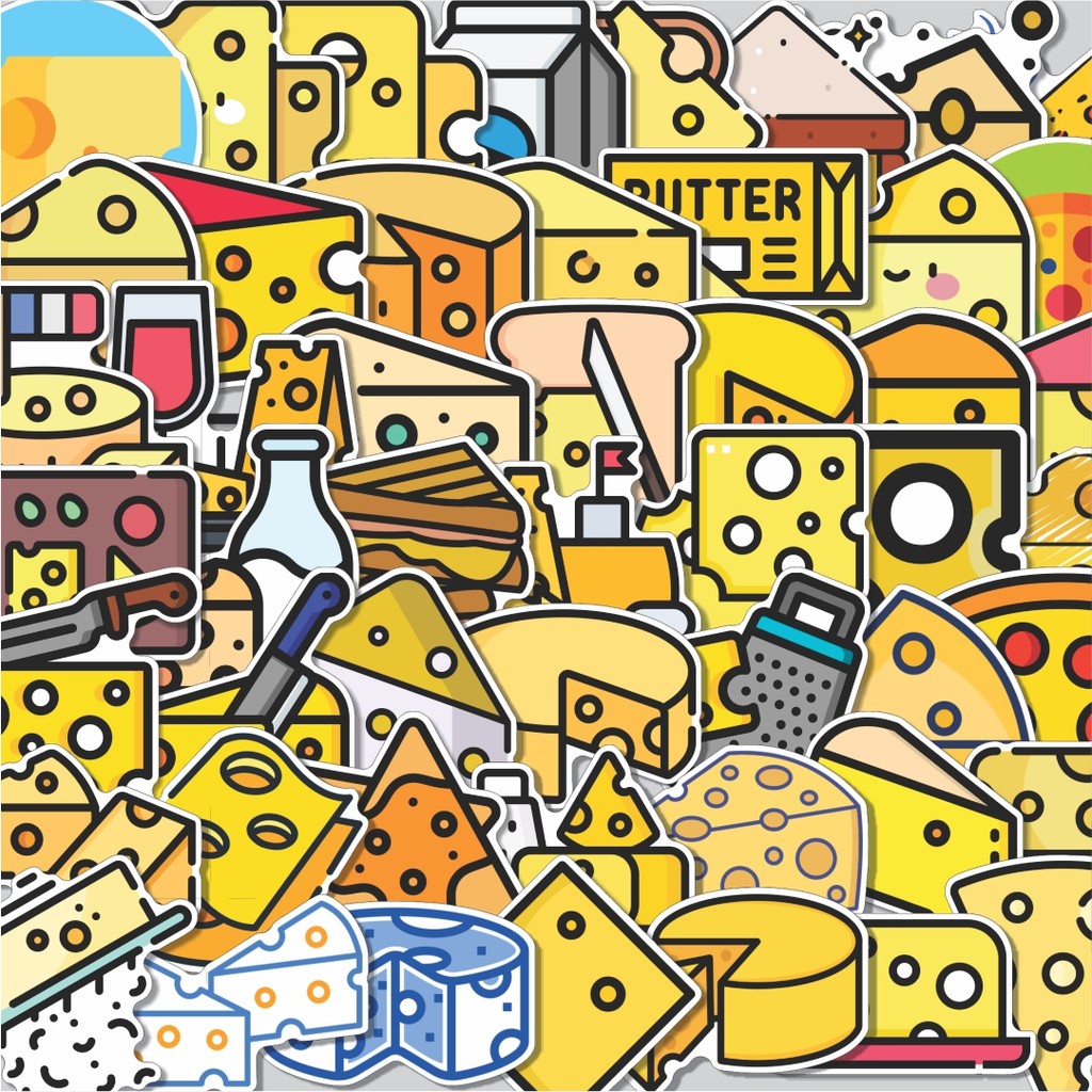 Stiker Cutting Pack Stiker Keju Makanan Isi 100Pcs Series Aesthetic Lucu Keren Untuk Koper Bahan Vyn