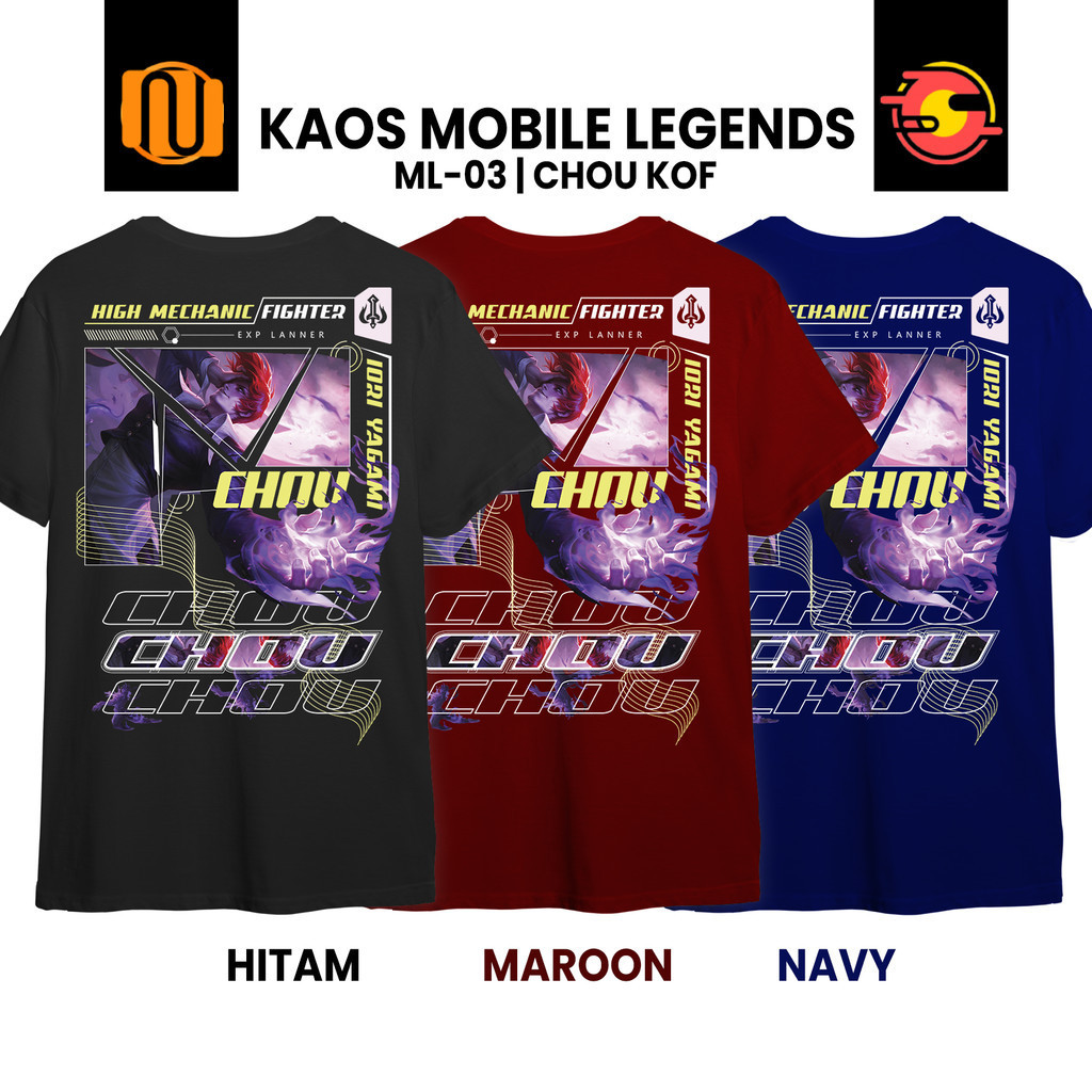 Kaos CHOU KOF Mobile Legeds Fighter ML MLBB Lengan Pendek Hitam   Pria Wanita