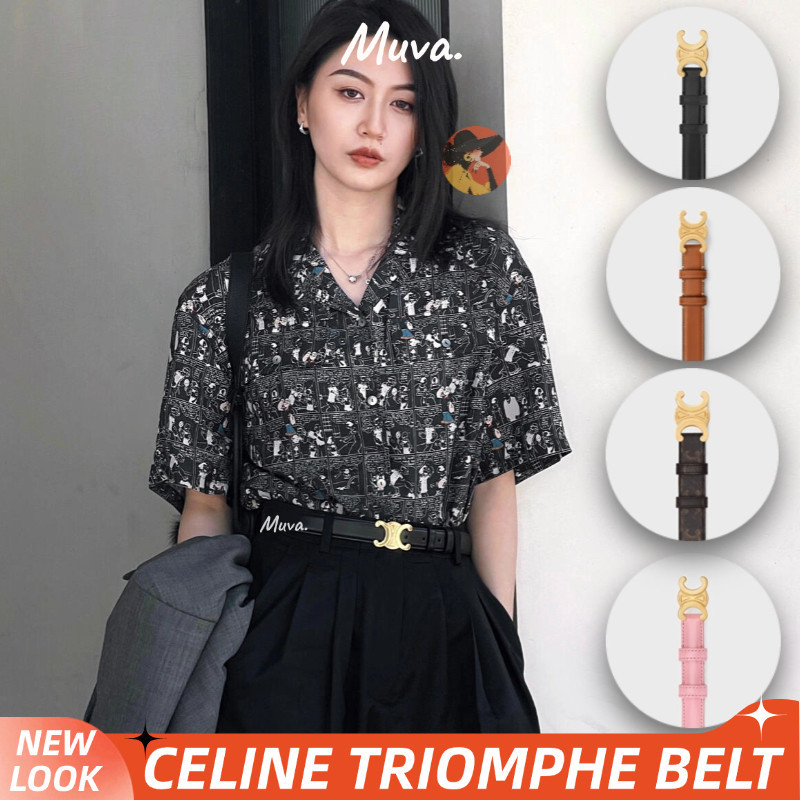 Celine TRIOMPHE Taurillon Leather Belt 2.5CM&1.8CM Sabuk Perempuan