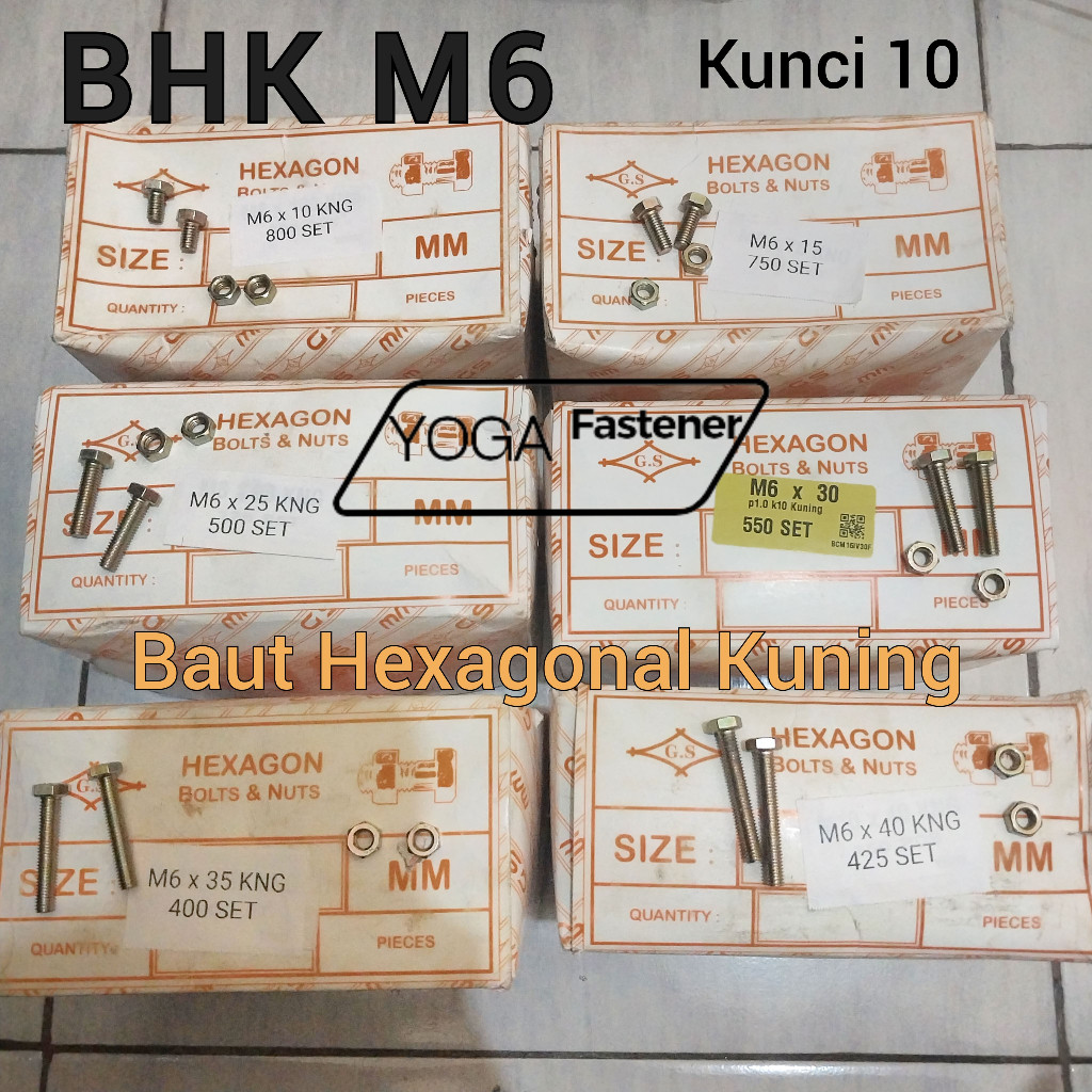 Toko Avian 1 Dus Baut dan Mur BHK M6 Hexagon ukuran M6x10 sampai M6x100 kunci 10