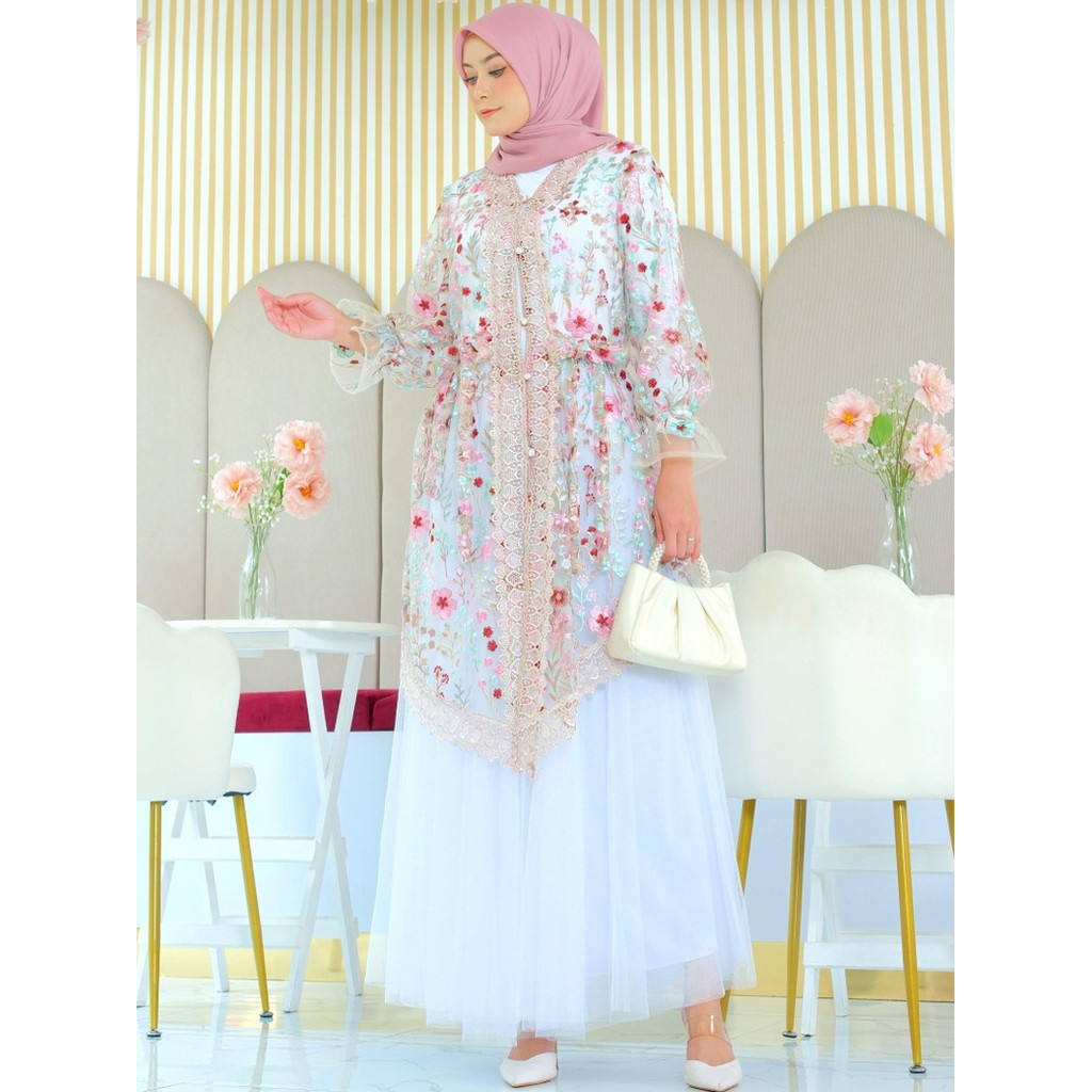 Perefctu Official Dusty Flora Outer Mewah  Tunik Brukat Tile Mewah Kondangan Outer Wisuda Premium