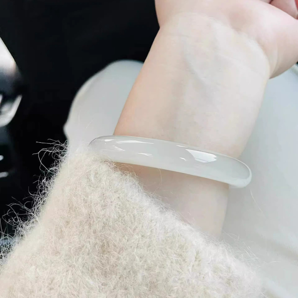 0Mm es transparan pulp putih putih cahaya bulan gelang batu akik imitasi gelang leci beku bulat bula