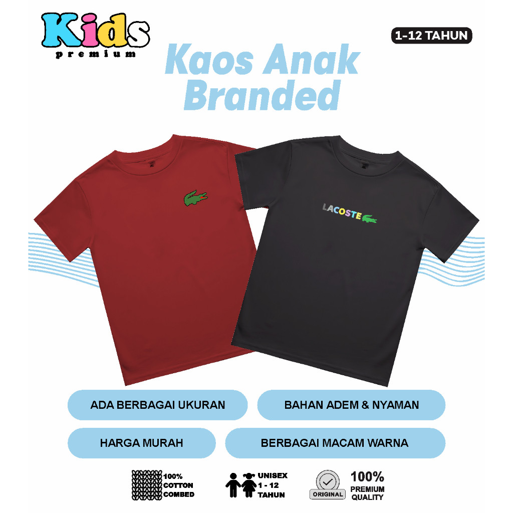KIDS PREMIUM Kaos Anak Branded Distro Logo Buaya Baju Anak Laki-Laki & Perempuan 1-12Thn Premium
