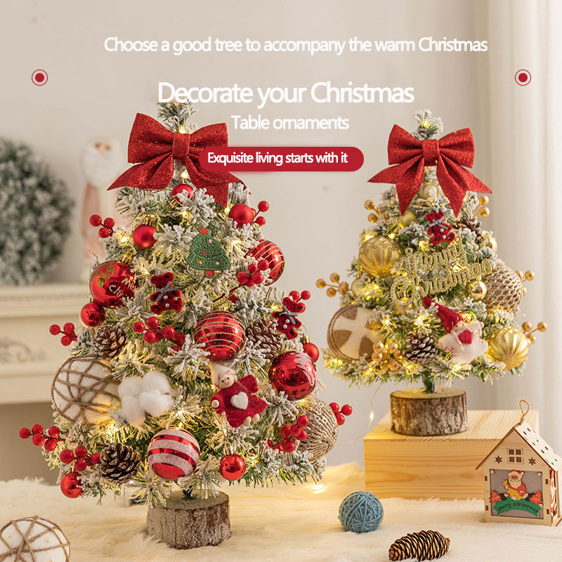 Set Pohon Natal DIY untuk Rumah, Ukuran 45-60cm, Dekorasi Jendela dan Meja, Ornamen Kecil dengan Lam