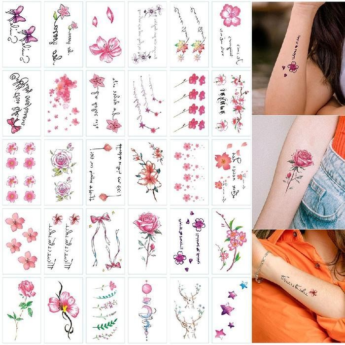 Shaleen- 1 set tato temporer bunga kupu kecil canti estetik keren terbaru - isi 5 lembar