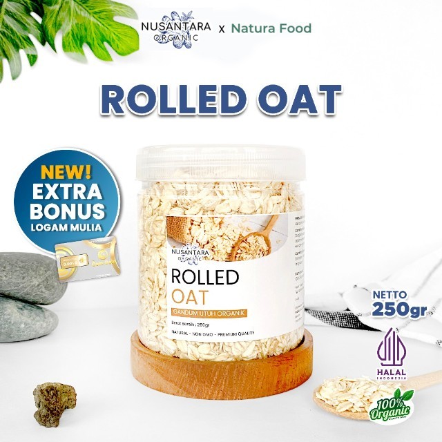 Nusantara Organic Rolled Oats Instan Biji Kasar Asli Organik Gandum Utuh Sehat Cemilan 250gr Natura 